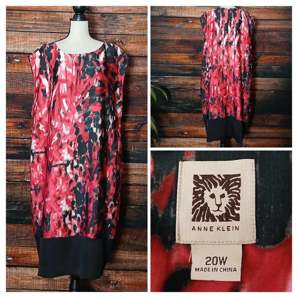 Anne Klein Shift Dress Plus Size 20W Raspberry Black Watercolor Zip Back Lined